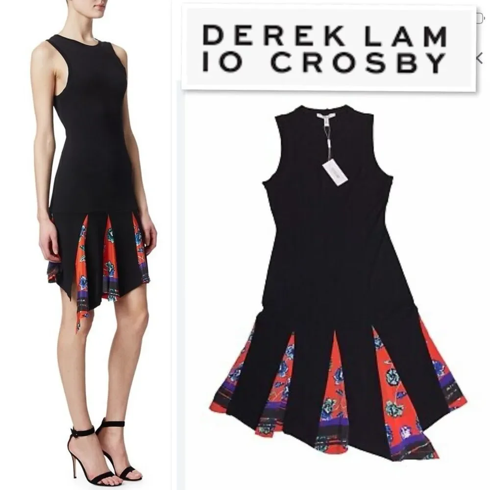 Derek Lam 10 Crosby NEW Silk-Trim Tank Dress Black Made in Portugal Size 8 - Picture 4 of 15